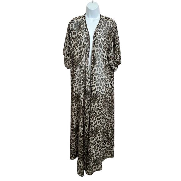 Turquoise Haven Open Kimono Duster Top Sz S/M Animal Print Short Sleeve Long - Picture 2 of 7